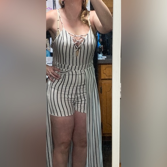 Impeccable Pig black & white Striped Maxi Romper Jumpsuit - Picture 8 of 17